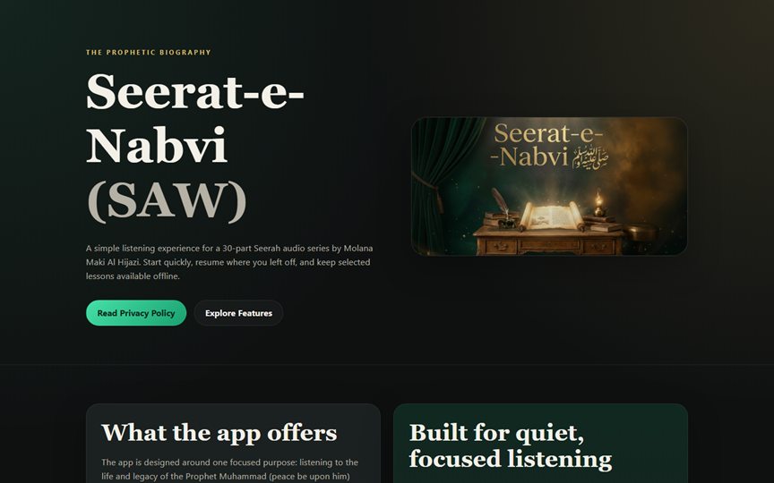 Seerat-e-Nabvi web app: the 30-part audio series with its cover artwork